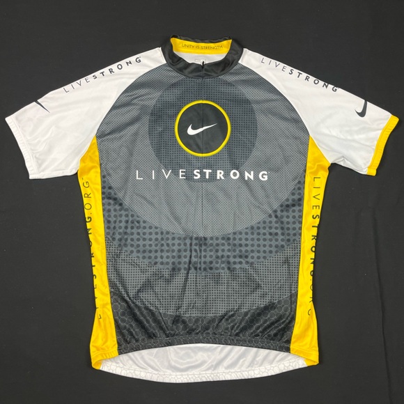 Nike Other - Nike Livestrong Men Cycling Jersey 2XL Black/White/Yellow Short Sleeve Fitted A4